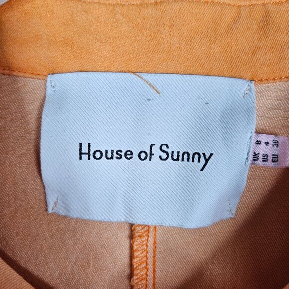 House Of Sunny Orange Belted Button Up Jumpsuit With Collar 3/4 Sleeves Size 4 - Picture 8 of 13